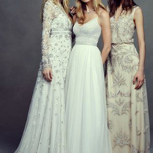 BHLDN x Adrianna Papell Naya beaded bodice tulle mesh maxi bridal formal gown